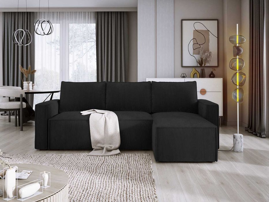 Funkcjonalny narożnik tapicerowany KENZO sztruks, funkcja spania