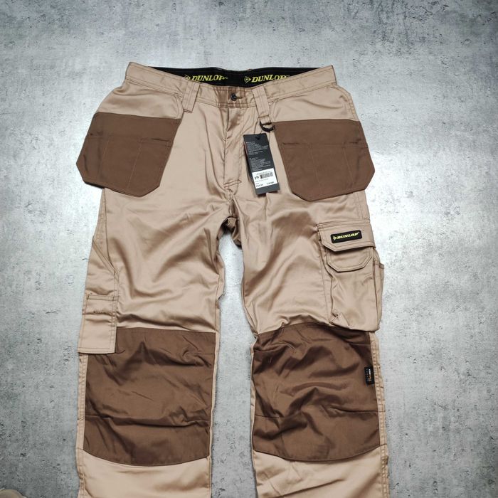 MĘSKIE Spodnie Work Bojówki Wzmocnione NOWE Dunlop Cordura Klapy Logo