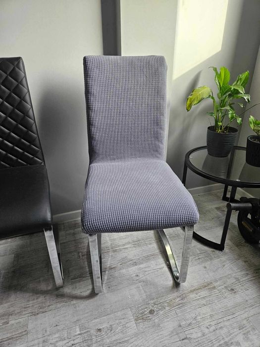 Pokrowce na krzesła 4 szt komplet szare żakardowe kratka