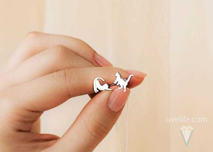 Срібні сережки-гвоздики котики