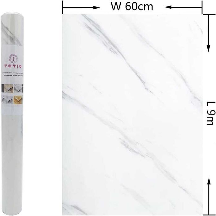 Samoprzylepna Tapeta z Wzorem Białego Marmuru 60 cm x 9 m, Matowa