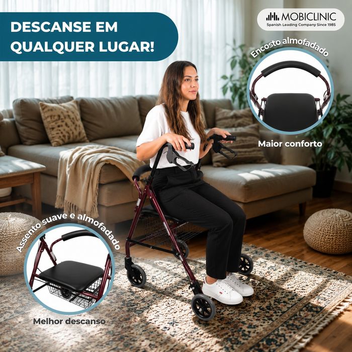Andarilho Rollator MOBICLINIC c/ Assento e Travões – Novo (Nunca Utilizado)