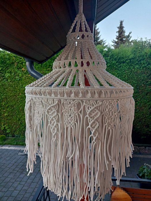 Abażur makrama, ze sznurka do altanki, ogrodu, do domu w stylu boho