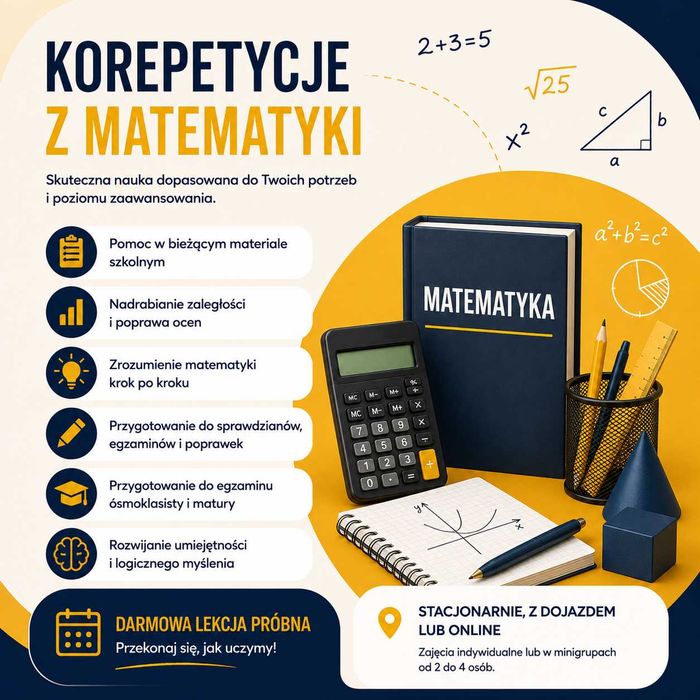 Matematyka Angielski - Korepetycje w Lokalu, z Dojazdem Mobilne Online