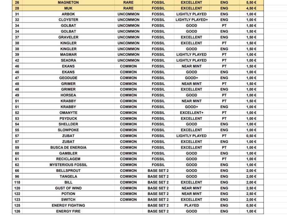 Cartas Pokemon Fossil PT portugues ENG Ingles
