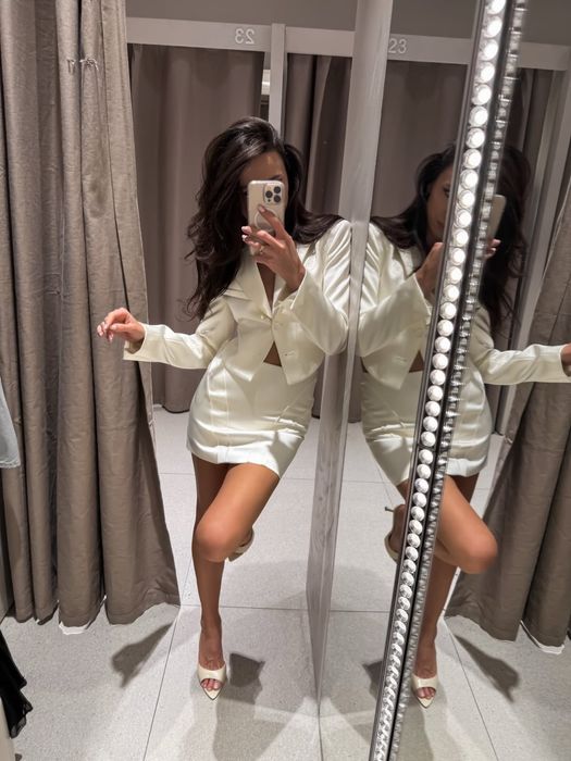 Атласний комплект блейзер + спідничка Zara