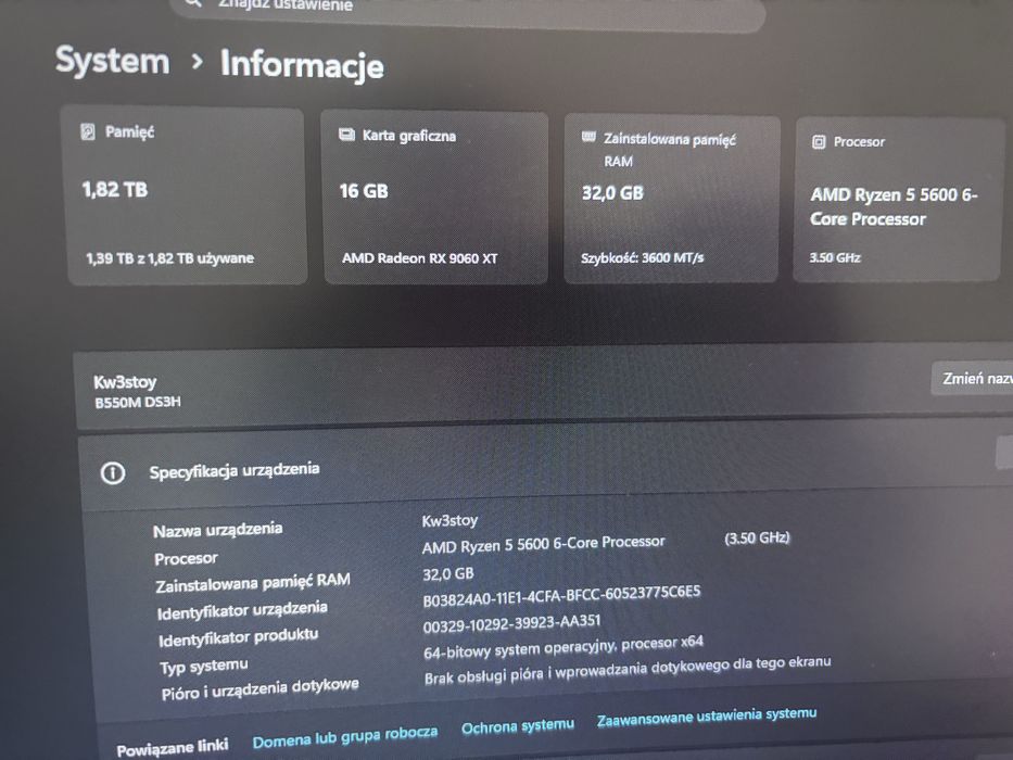 Komputer Ryzen 5 5600, radeon rx 9060xt, 16 gb ram + monitory i myszka