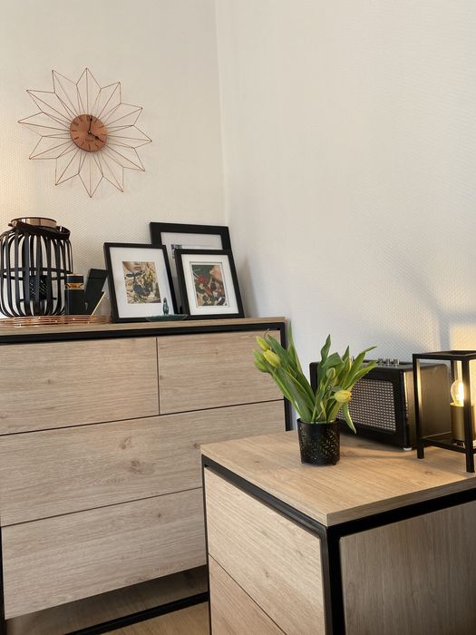 Komplet mebli loft / industrial | stal + dąb królewski| sypialnia