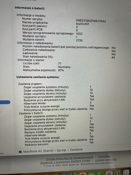 MacBook Air M 16GB/256 bateria 97% Gold 2022