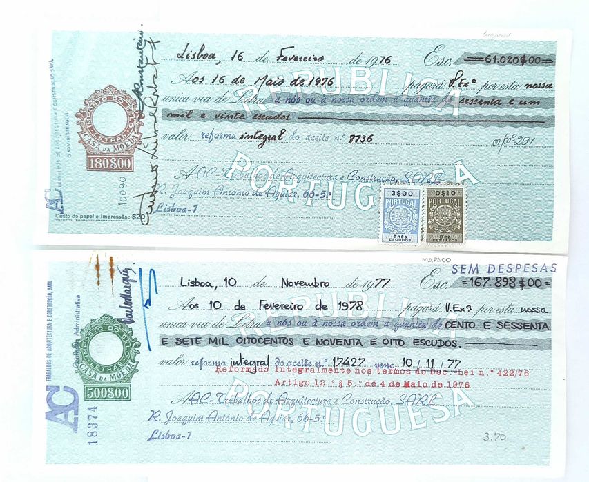 Cheques bancários da década de 1970, Portugal  Лот 289