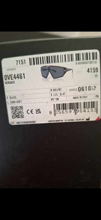 Nowe okulary przeciwsłoneczne Versace VE4461 GB1/87 Unisex oryginalne