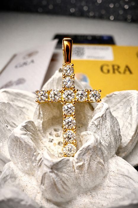 Złota Zawieszka krzyżyk unisex•diament Moissanite 0.7Ct•certyfikat GRA