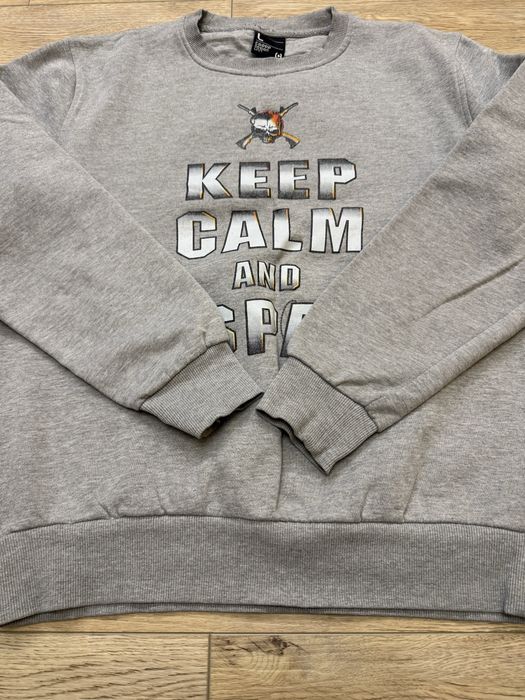 Szara męska bawełniana bluza z nadrukiem Keep Calm and Respawn L CROPP