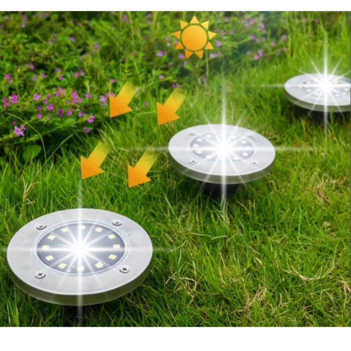LAMPA LAMPKI OGRODOWE Świecący DYSK 16 LED Solarne Gruntowe - 12 Sztuk