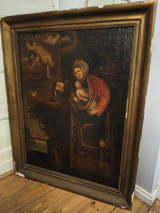Obraz olejny XVIII wiek Święta Rodzina na płótnie