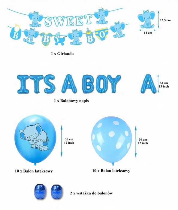 Oro Party Zestaw dekoracji balonowych na Baby Shower It's a Boy