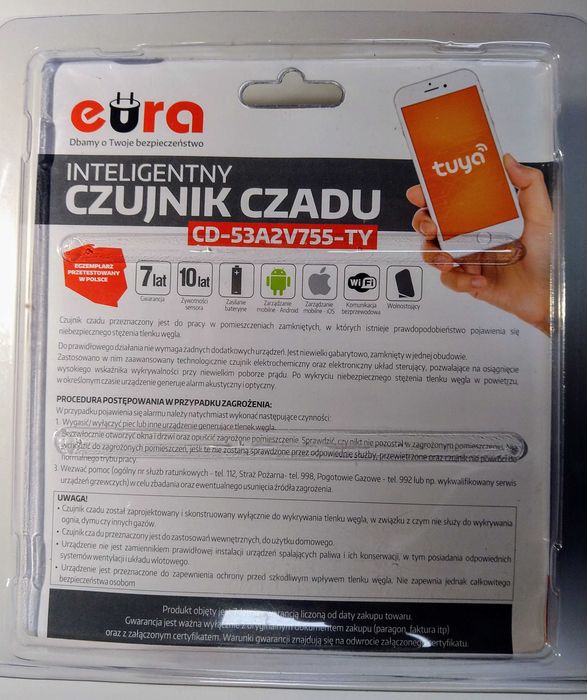 Inteligentny czujnik czadu Wi-Fi EURA CD-53A2V755-TY z Certyfikatem