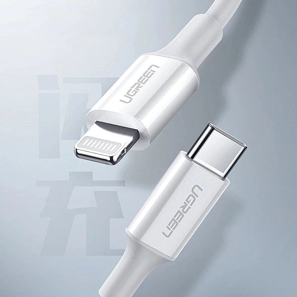 Kabel Ugreen US171 Lightning - USB-C PD 20W 3A 480Mb/s 1,5m - biały