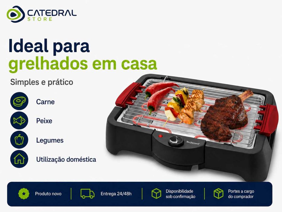 Grelhador Elétrico TECHWOOD 2000W | Grelha Ajustável | Tabuleiro de Água