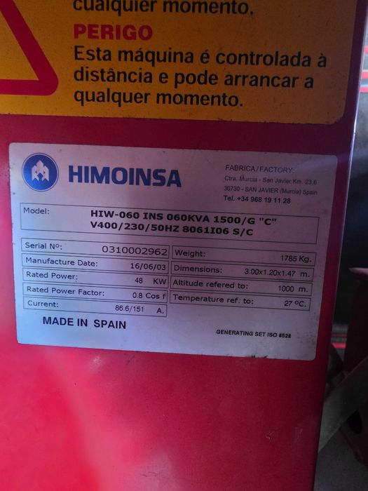 Gerador 60kVA Himoinsa Automático