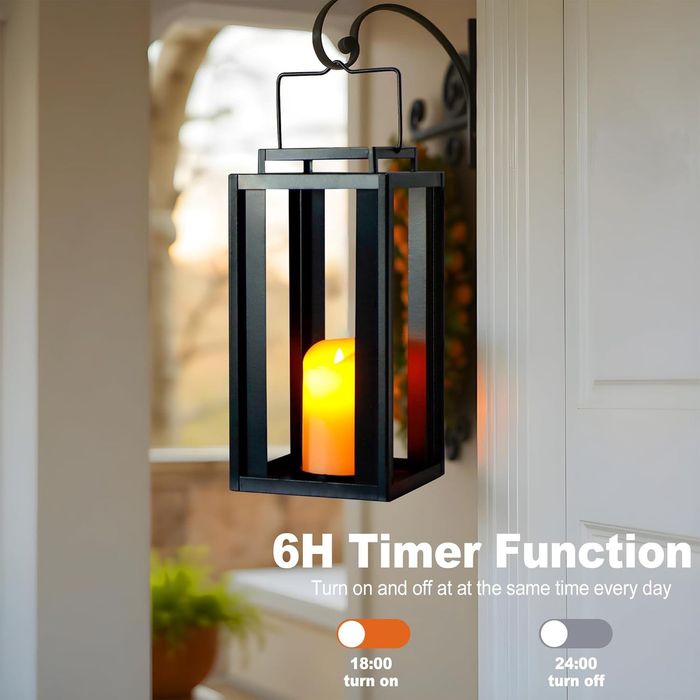 Latarnia ogrodowa lampion duża 43cm ze świecą LED czarna metalowa time