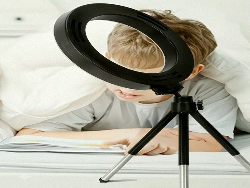 Ring Light Rotativa 360° com Tripé — Streaming, Maquilhagem e Videochamadas