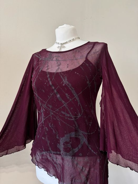 Asymetryczny top rękawy nietoperza unikat vintage witch whimsygoth