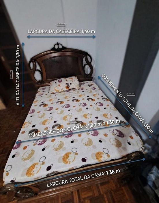 Cama casal madeira com colchão