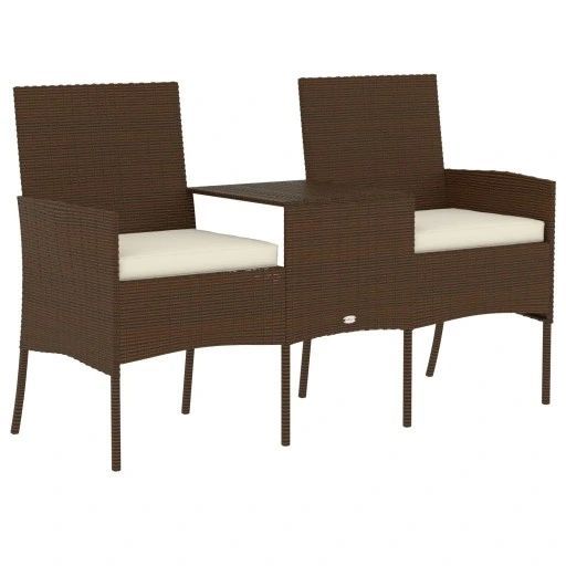 2-osobowa sofa ogrodowa ze stolikiem, rattan pe, brązowa