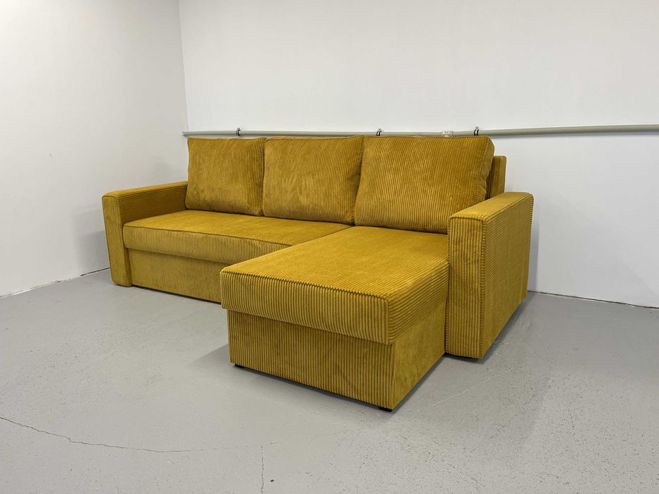 Narożnik Sofia. Rogówka. Sprężyny bonell, 2 pojemniki automat, sztruks