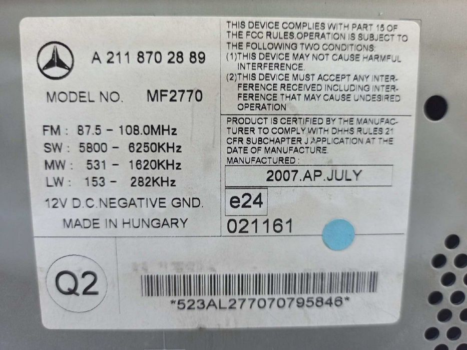 SISTEMA AUDIO / RADIO CD MERCEDES CLASE E (W211) BERLINA E 220 CDI (211.008)