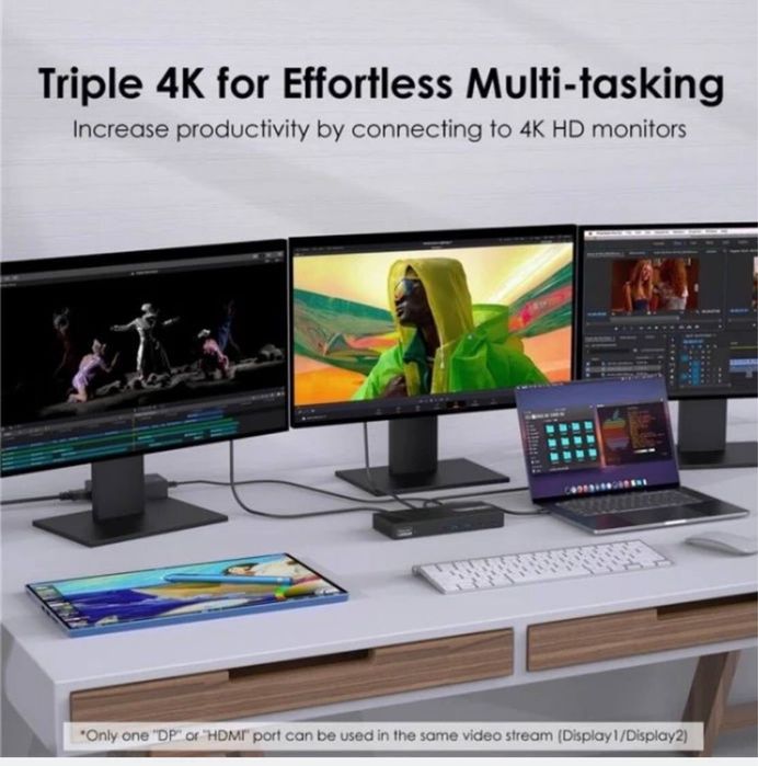 Hub. Хаб. Док-станция USB-C Triple 4K / 3 монитора / Зарядка ноутбука