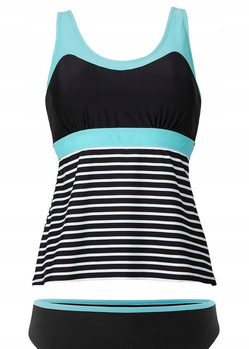 B.P.C tankini czarno-biało-turkusowe w paski r.38