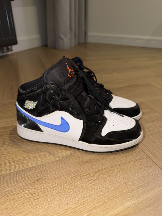 Оригинальные Кроссовки Air Jordan 1 Mid Black Racer Blue White GS - 554725-084