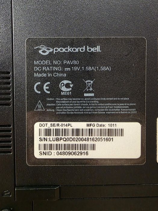 Notebook Packard Bell pav80