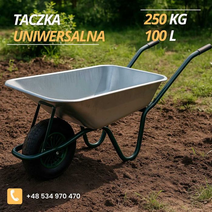 mocna taczka budowlana ogrodowa 100l 250kg stal ocynk koło pompowane