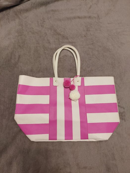 Torba shopper biało-różowa