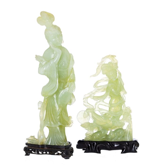 Escultura oriental - Duas figuras femininas em jadeíte