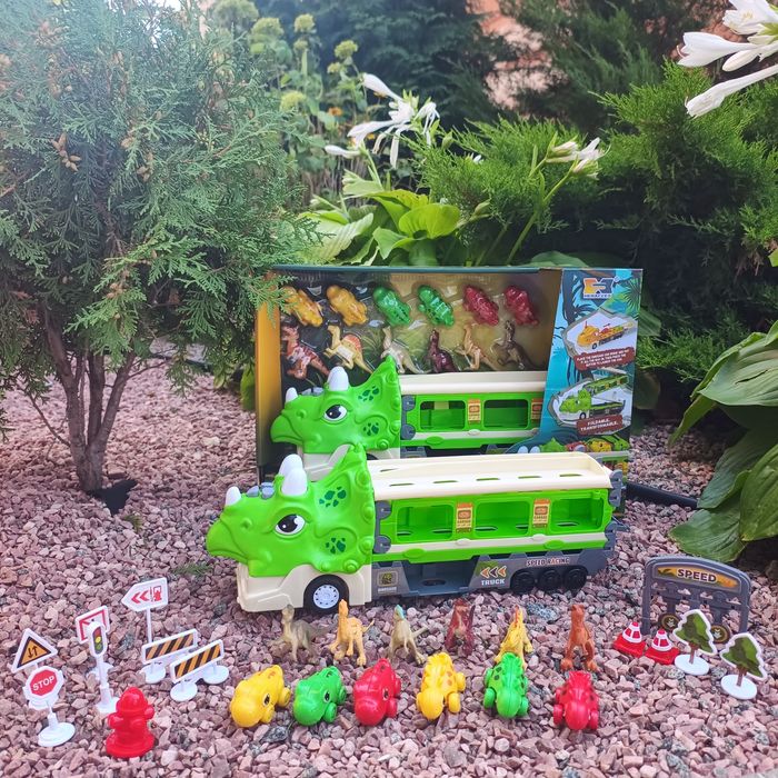 Трейлер дінозавр,трек з запускачем,автовоз з дінозаврами,трек з трасою