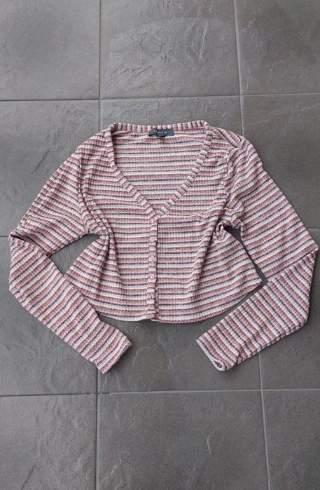 Sweter kardigan krótki paski M 38