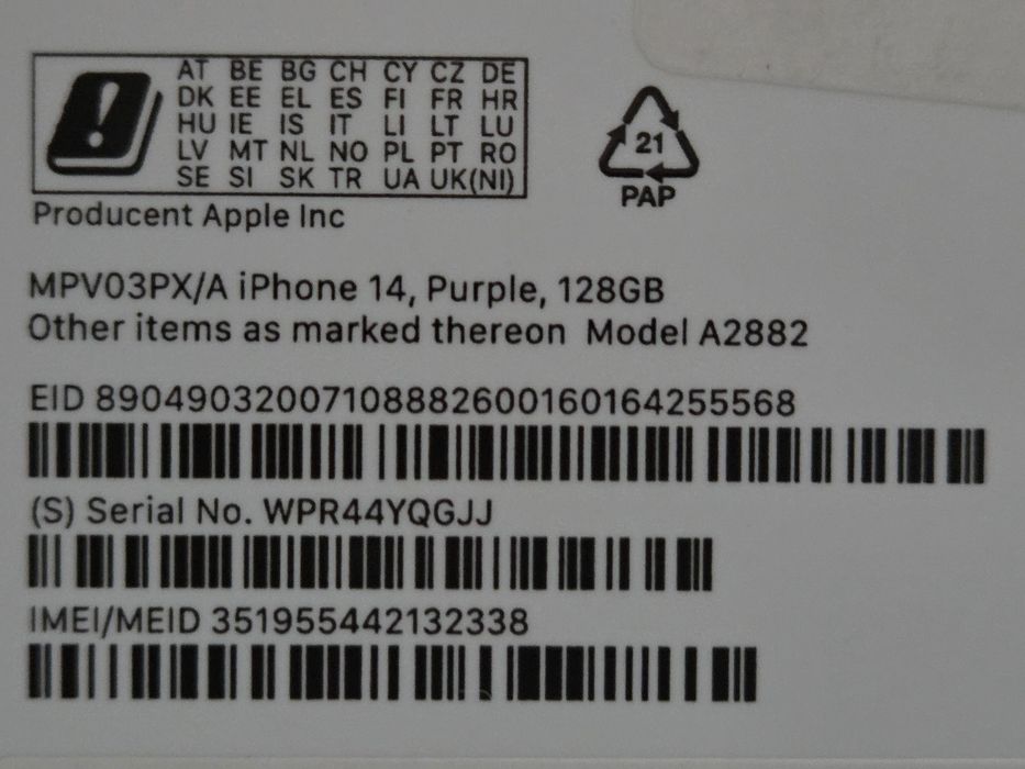 Smartfon Telefon iPhone 14 128GB Fioletowy jak Nowy Igła