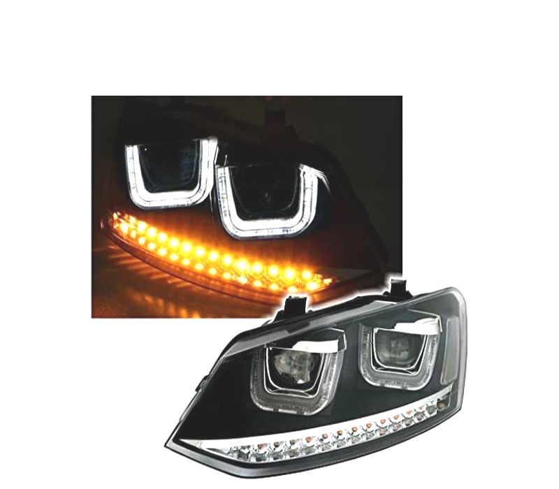 FAROIS FRONTAIS VOLKSWAGEN VW POLO 6R 09-14 LUZ DIURNA DINAMIC FUNDO PRETO