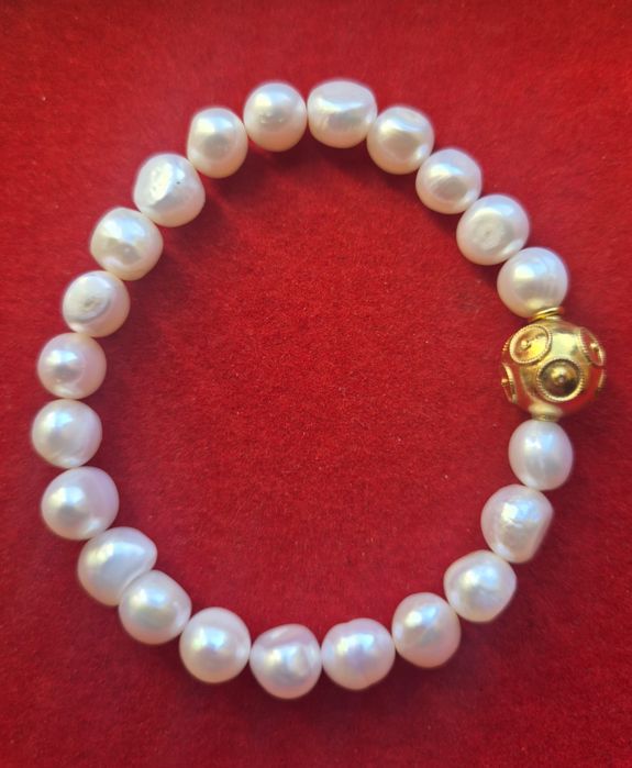 Pulseira com conta de viana prata e Perolas