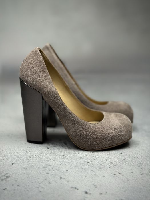 szpilki Acne Studios Taupe Suede Chunky Block Heel Pumps