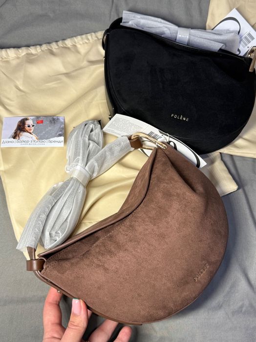 Polene сумка чорна , шоколадна | натуральна замша