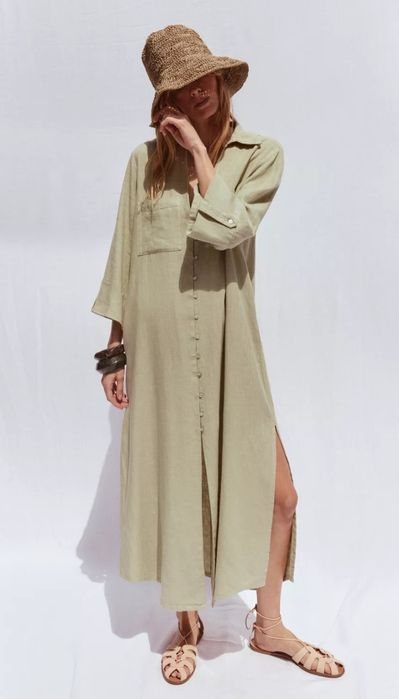 Платье миди Zara Xs 34 S 36 М 38  льон