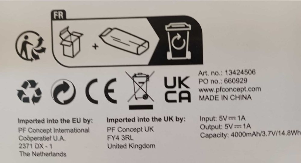 Powerbank de 4000mAh/3,7V/14,8Wh