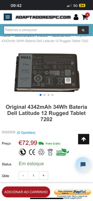 Bateria Dell 34Wh 4342mAh Laptop/Portátil