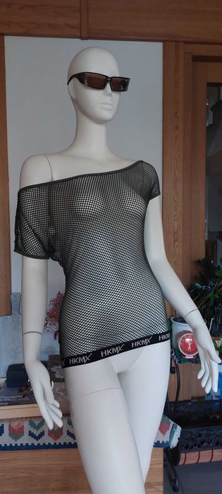 koszulka khaki siateczkowa HKMX Hunkemoller sportowa asymetryczna siatka netka fishnet ażurowa hip  hop rap