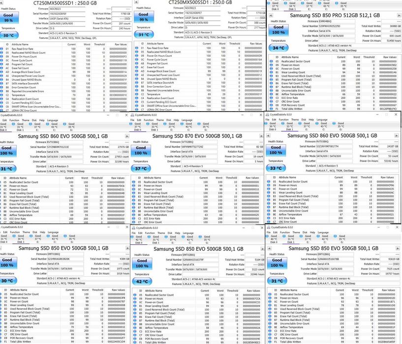 2.5 M.2 mSATA SSD диск 128GB 250GB 500GB Crucial Samsung Hynix WD
